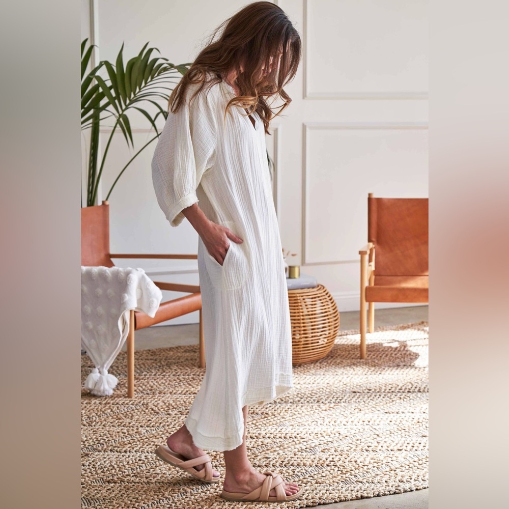 Heidi Merrick White Long Sleeve Cotton Gauze Dress